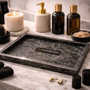 NWT Genuine Black Gray Marble Perfume Makeup Vanity Tray Organizer
